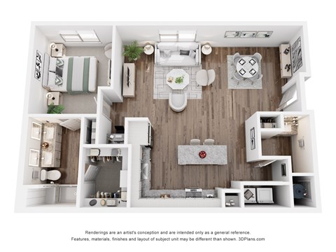 Floor plan for 1 bed, 1.5 baths, 1011 sqft